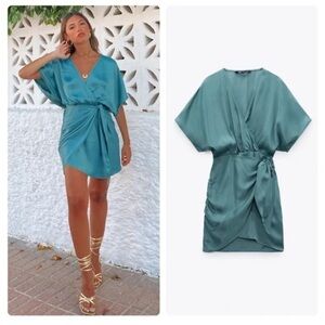 Zara Satin Effect Wrap Mini Dress